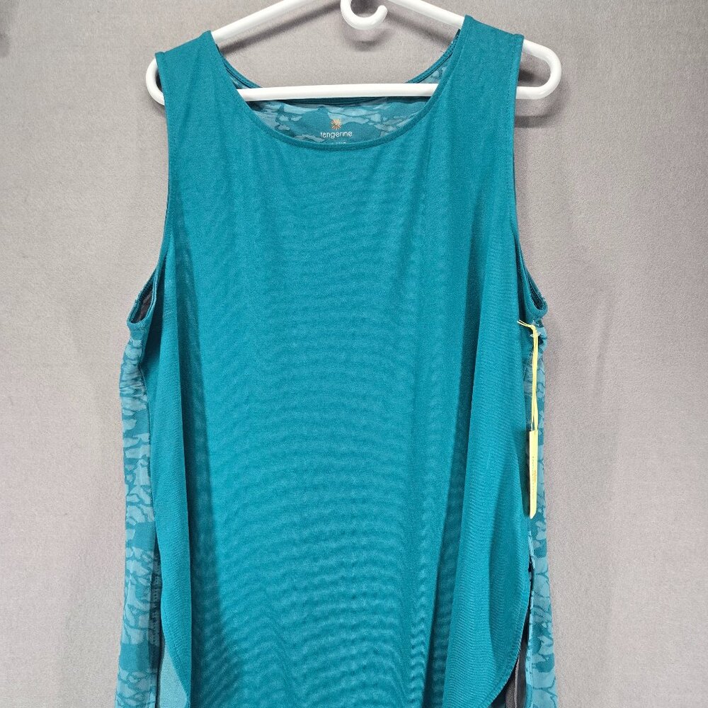Tangerine Women's Flowy Layered Tank Top, Pagoda Blue, Side Slits, XXL, NWT